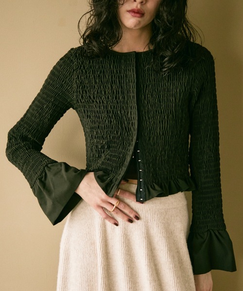 ブラウス シャツ Shirred frills blouse / シャーリングフリルブラウス