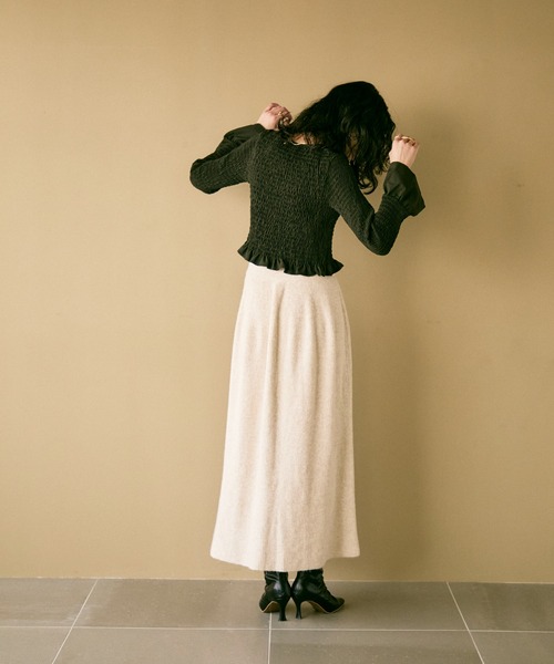 ブラウス シャツ Shirred frills blouse / シャーリングフリルブラウス