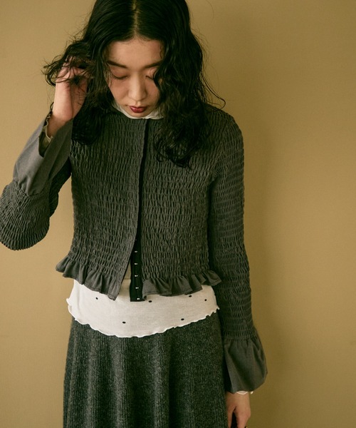 ブラウス シャツ Shirred frills blouse / シャーリングフリルブラウス