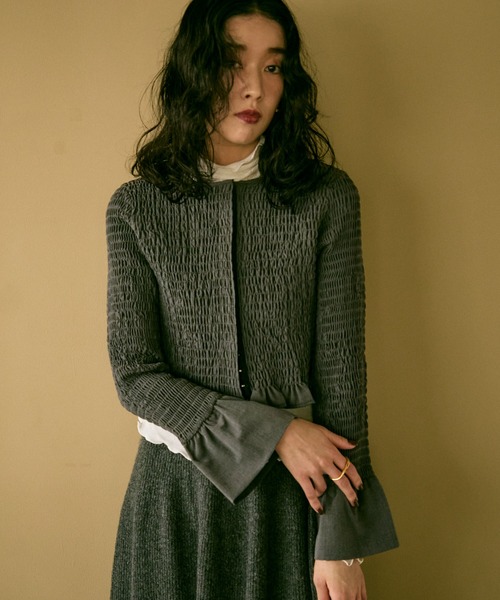 ブラウス シャツ Shirred frills blouse / シャーリングフリルブラウス