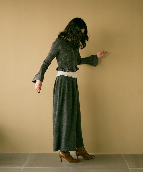 ブラウス シャツ Shirred frills blouse / シャーリングフリルブラウス