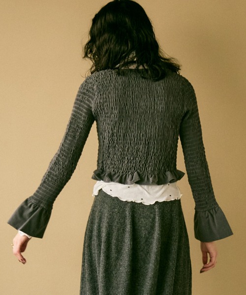 ブラウス シャツ Shirred frills blouse / シャーリングフリルブラウス