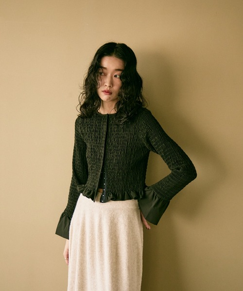 ブラウス シャツ Shirred frills blouse / シャーリングフリルブラウス