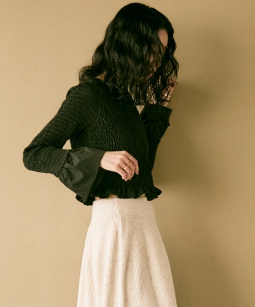 ブラウス シャツ Shirred frills blouse / シャーリングフリルブラウス