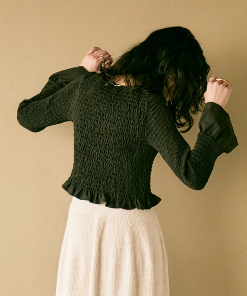 ブラウス シャツ Shirred frills blouse / シャーリングフリルブラウス