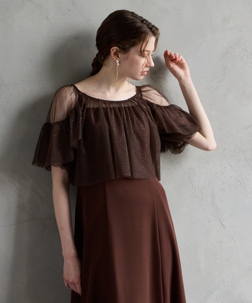 AIMER（エメ） ドレス グリッターチュールフリルスリーブブラウス