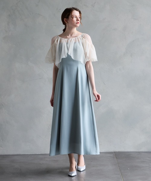 aimer(エメ) ドレス サイズ9号 レディース美品  - ダークグレー×ライトグレー キャミドレス/ひざ丈/レース/ビーズ/背面リボン WEB/Aimer Acret店限定】アシンメトリーフリルマーメイドラインドレス