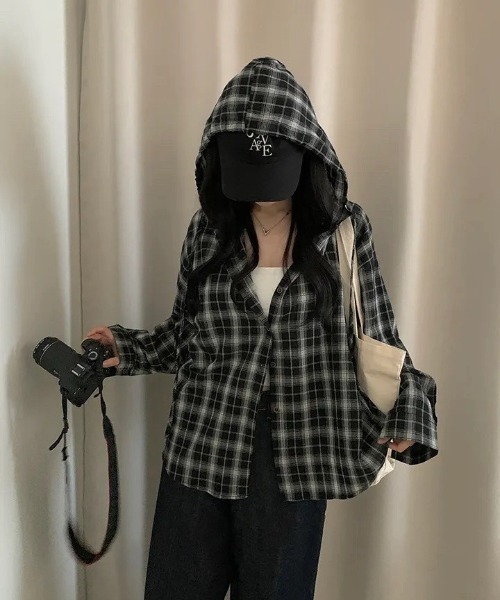 ALMO パーカー 「LAMPOON」オーバーサイズチェックシャツパーカー
