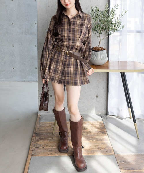 clear ワンピース チェックシャツミニワンピース「大人 カジュアル 着