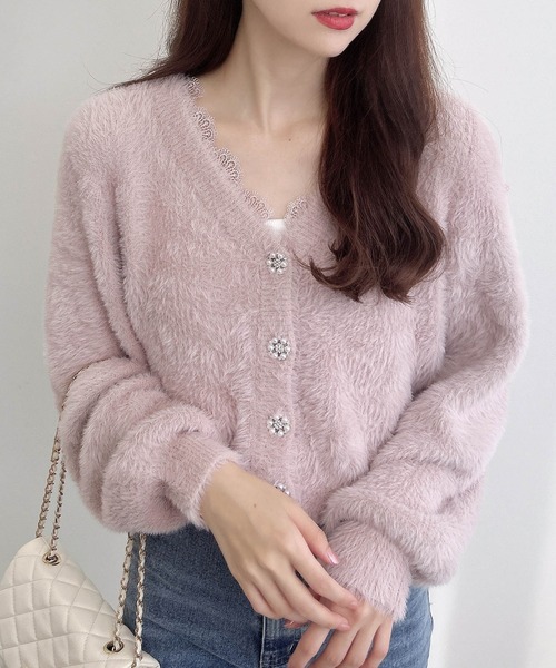 INGNI（イング） カーディガン レース付フェザーニットカーディガン