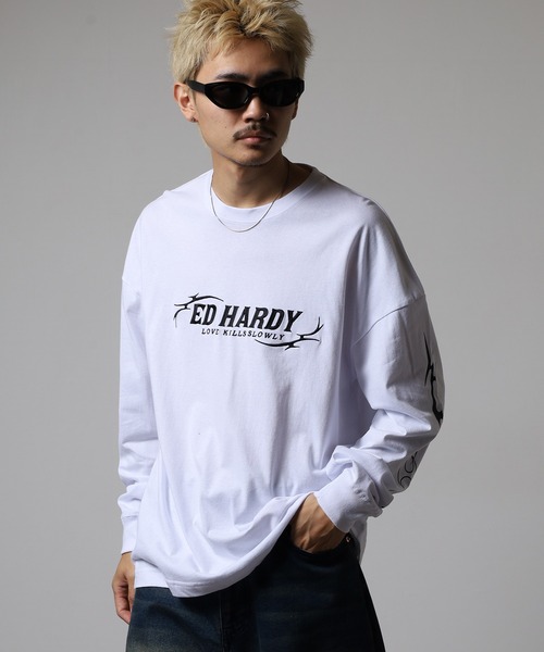 Ed Hardy（エド・ハーディー） tシャツ トライバル柄刺繍ルーズサイズ