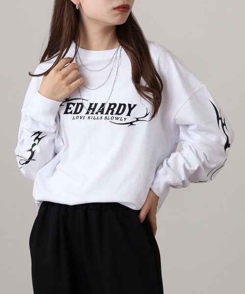 Ed Hardy（エド・ハーディー） tシャツ トライバル柄刺繍ルーズサイズ