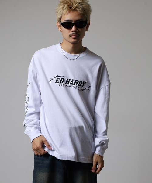 Ed Hardy（エド・ハーディー） tシャツ トライバル柄刺繍ルーズサイズ