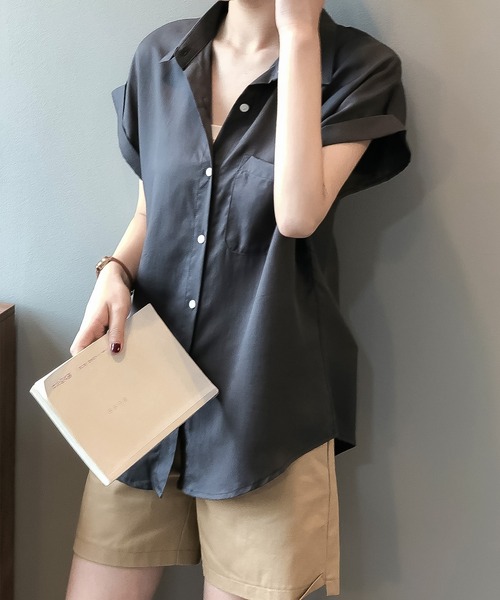 「Girly Doll」 半袖シャツ M ダークグレー レディース_画像4