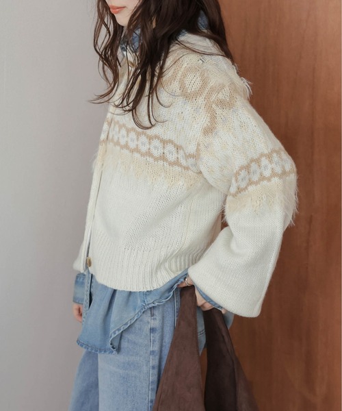 [値下げ][ ] ノルディック柄 ニットカーディガン カーディガン ノルディック柄ニットカーディガン レディース