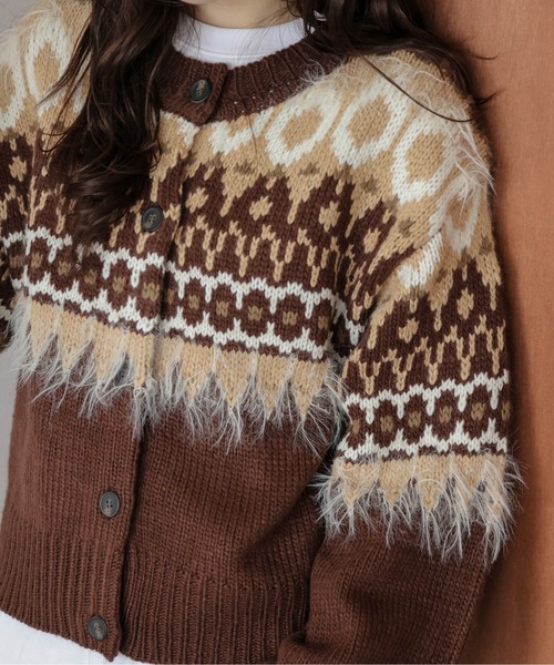jamieson's ノルディック柄 ロングニットカーディガン　L 英国製 AsRiRe カーディガン ノルディック柄 ロングニットカーディガン