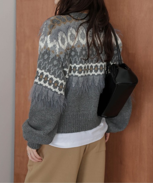 カーディガン ノルディック柄ニットカーディガン レディース
