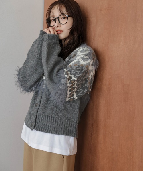 [値下げ][ ] ノルディック柄 ニットカーディガン カーディガン ノルディック柄ニットカーディガン レディース