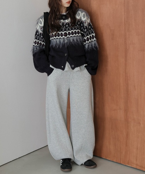 カーディガン ノルディック柄ニットカーディガン レディース