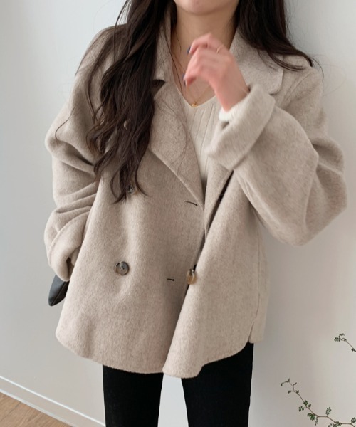 ベージュ　ピーコート　ダブルプレスト　2024AW 新品同様 FAVORITO ピーコート pコート メルトン襟付きダブルブレストジャケット