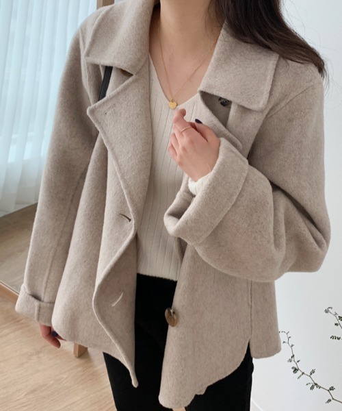 FAVORITO ピーコート pコート メルトン襟付きダブルブレストジャケット