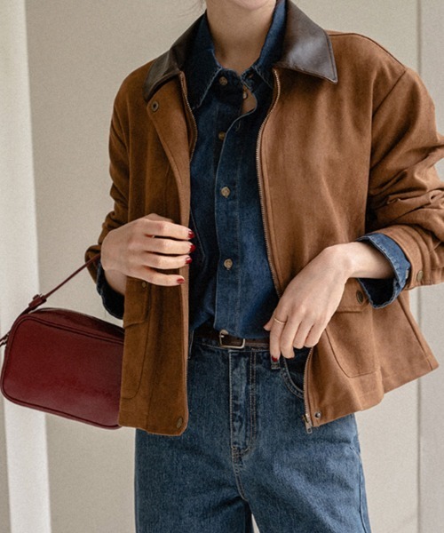 Chloe 襟付き キャメル ブラウン スエード レザー ジャケット Chloe 襟付き キャメル ブラウン スエード レザー ジャケット Chloe 襟