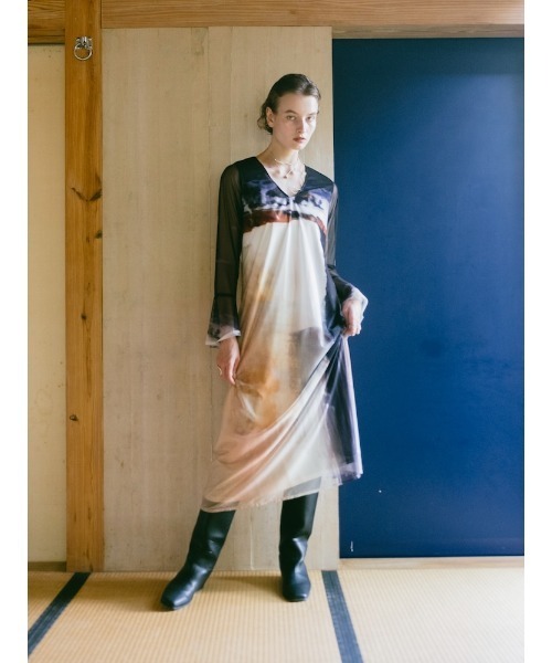 ワンピース Nature Print Layered Dress Sahara sahara（サハラ） ドレス Nature Print Layered Dress/ネイチャー