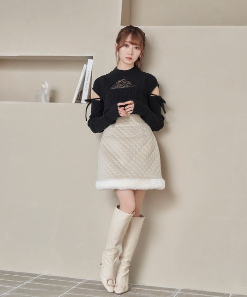 Rose Muse（ロゼミューズ） スカート Quilting fake fur mini skirt