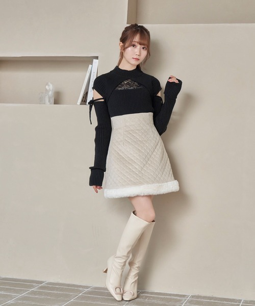 Rose Muse（ロゼミューズ） スカート Quilting fake fur mini skirt