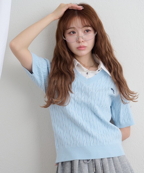 「RAY CASSIN」 半袖ニット FREE オレンジ レディースの画像7