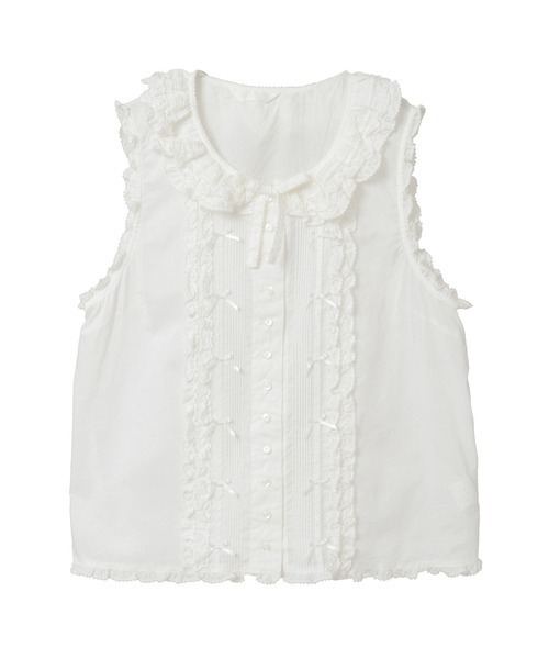 PINK HOUSE（ピンクハウス） ブラウス シャツ フリル使いノースリーブ