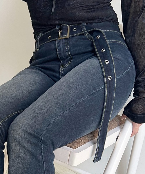 GREENHOX ジーンズ デニム デニムパンツ 「脚長細見え」ハイウエスト