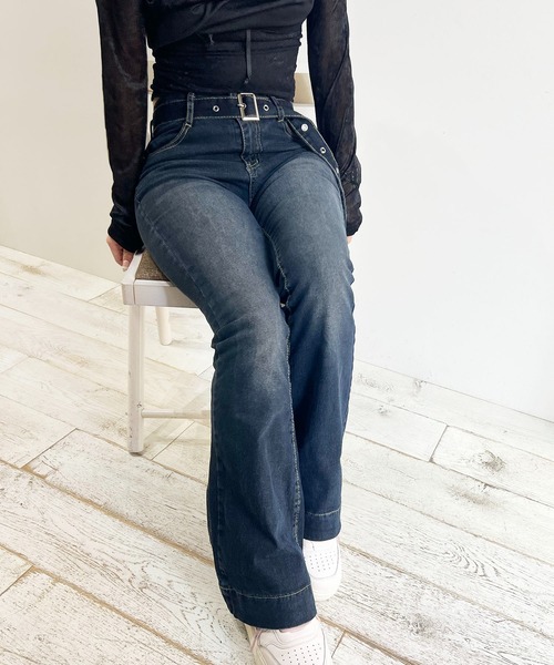 GREENHOX ジーンズ デニム デニムパンツ 「脚長細見え」ハイウエスト