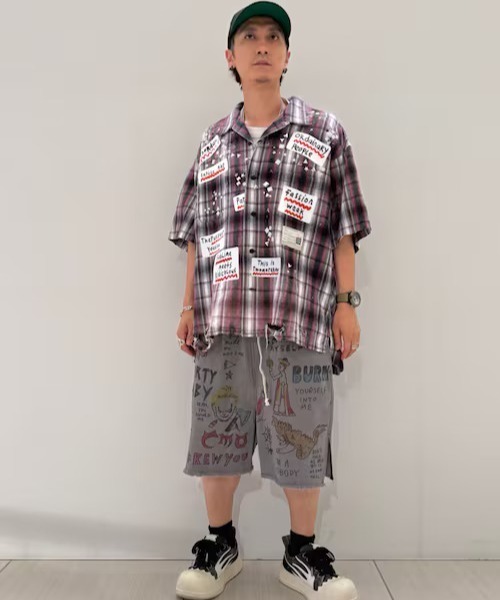 ハーフパンツ ワイドパンツ ジーンズ guernika/ゲルニカ/All painted denim short pants メンズ レディースの画像