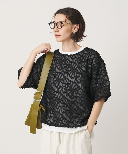 BEAUTY&YOUTH 半袖　シアージャガードシャツ　ブラック BEAUTY＆YOUTH UNITED ARROWS ブラウス シャツ 半袖 「WEB限定」シアー