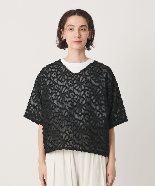 BEAUTY&YOUTH 半袖　シアージャガードシャツ　ブラック BEAUTY＆YOUTH UNITED ARROWS ブラウス シャツ 半袖 「WEB限定」シアー