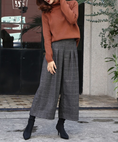 COO+i スラックス パンツ タック入りワイドパンツ レディース