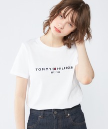 売れ筋商品|||トミーヒルフィガー Tシャツ レディース トップス SLIM ESSENTIAL LOGO TEE - Print T-shirt - black トミー ヒルフィガー TOMMY HILFIGER HERITAGE CREW NECK