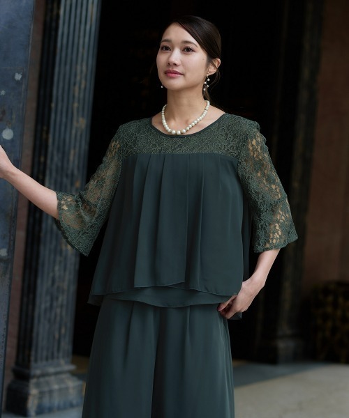 Jolie et Jolie（ジョリー エ ジョリー） パンツドレス レース切替