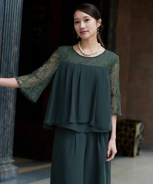 Jolie et Jolie（ジョリー エ ジョリー） パンツドレス レース切替