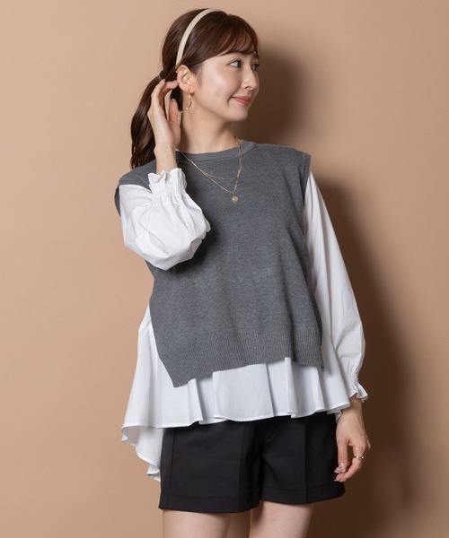 ベスト ジレ 「3WAY」ニットベスト×プルオーバーブラウス　SET レディース