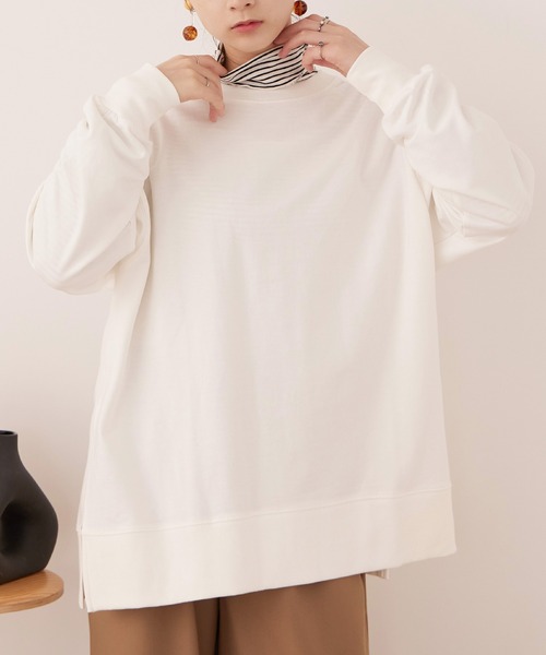 トレーナー スウェット ミニ裏毛サイドスリットトレーナー レディース Fashion Letter トレーナー スウェット 「M-5L」ミニ裏毛 サイド