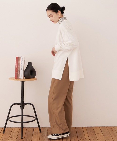 トレーナー スウェット ミニ裏毛サイドスリットトレーナー レディース Fashion Letter トレーナー スウェット 「M-5L」ミニ裏毛 サイド