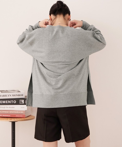 トレーナー スウェット ミニ裏毛サイドスリットトレーナー レディース Fashion Letter トレーナー スウェット 「M-5L」ミニ裏毛 サイド