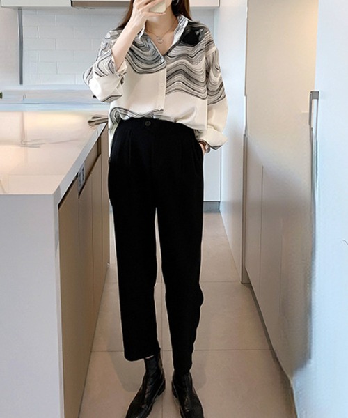 MARBLE ブラウス　女性用 Dewlily ブラウス シャツ マーブル柄ブラウス レディース