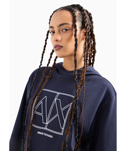 トレーナー スウェット 「A|X アルマーニ エクスチェンジ」ロゴパッチ付き　フーデッドスウェットパーカー レディース ARMANI EXCHANGE トレーナー スウェット 「A|X アルマーニ