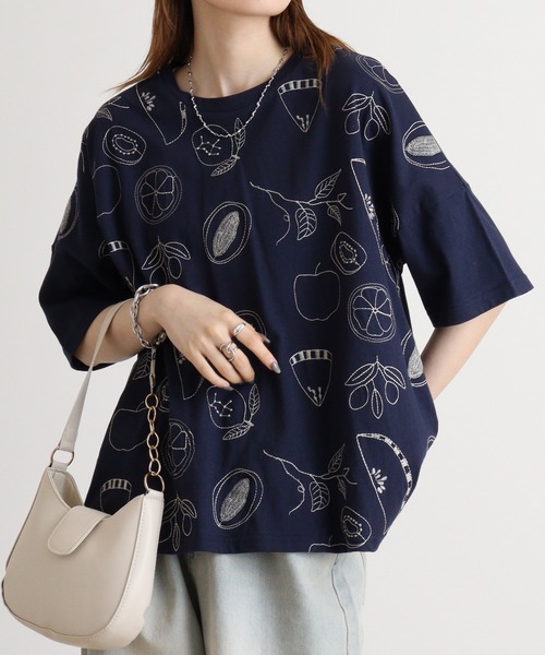 tシャツ EMAGO フルーツ刺繍T レディース
