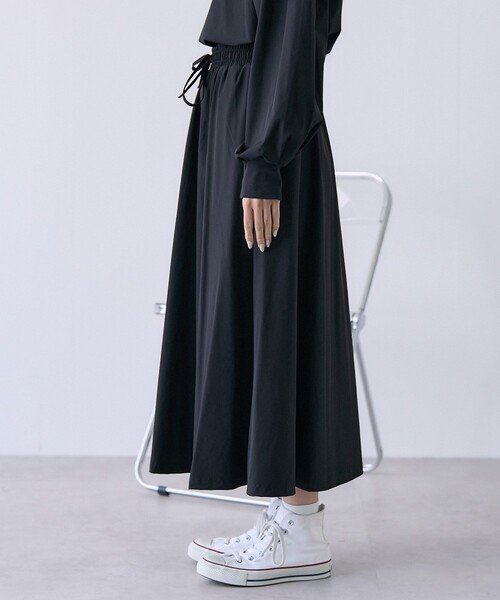 THOUSAND MILE　ナイロンロングスカート　フレア　ブラック FREAK'S STORE スカート THOUSAND MILE × STORE/サウザンド