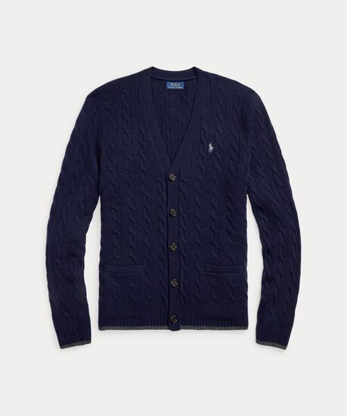 ✨大人気✨ ポロラルフローレン紺ケーブルニットカーディガンM相当 POLO RALPH LAUREN（ポロ・ラルフローレン） カーディガン ケーブル