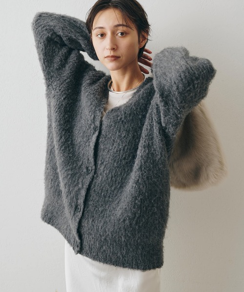 ウィムガゼット Whim Gazette 24AW ミックスヤーンニットカーディガン ウール混 F グレー /MI ■OS レディース Whim Gazette カーディガン ミックスヤーンニットカーディガン